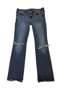 American Eagle AE Distressed Slim Boot Jeans Medium Wash Size 4S Short